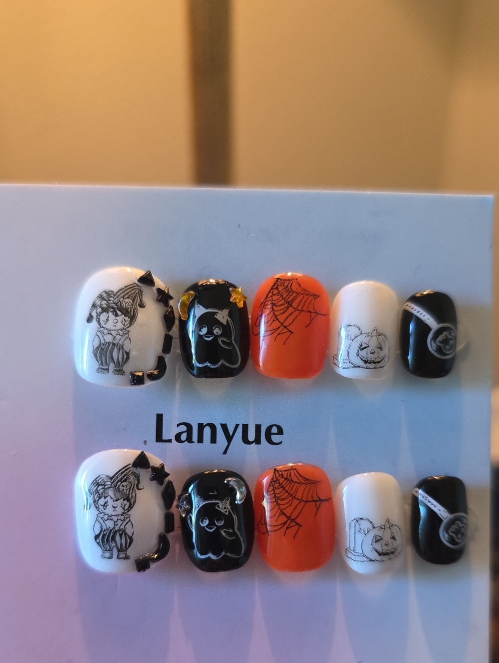 Halloween Nail Tips Set in Black, White & Orange Size Large